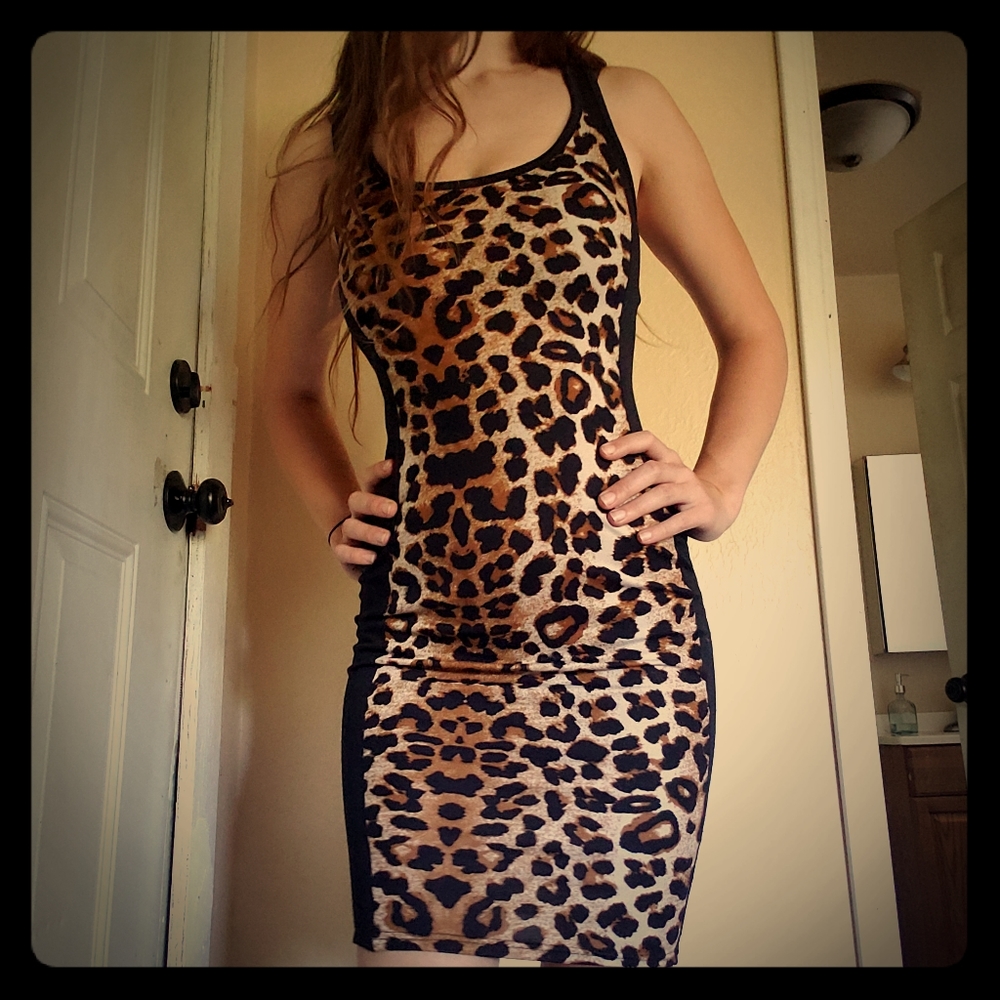 Tight stretchy leopard print dress